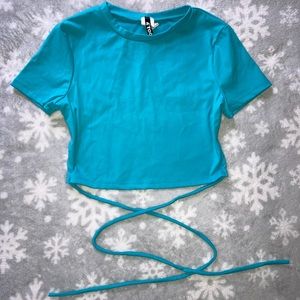 Turquoise open back crop top